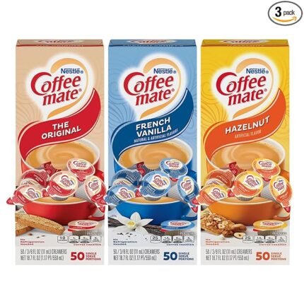 Nestle Coffee Mate Creamer Singles Variety Pack, Original, French Vanilla, Hazelnut, Non Dairy, No Refrigeration, 150 Count (Pack of 3)